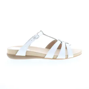 David Tate Squeeze Womens White Wide Leather Hook & Loop Strap Sandals Shoes