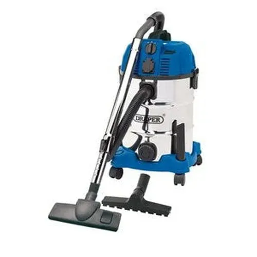 Draper 20529 230V Wet And Dry Vacuum Cleaner With Stainless Steel Tank And Integrated Power Out-Take Socket, 30L, 1300W Dr-20529