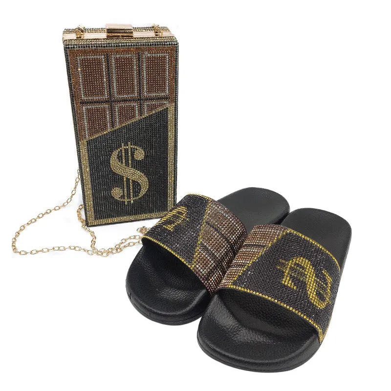 European and American Rhinestone Dollar Slippers Women's Summer Wear Fashion All-match Sandals