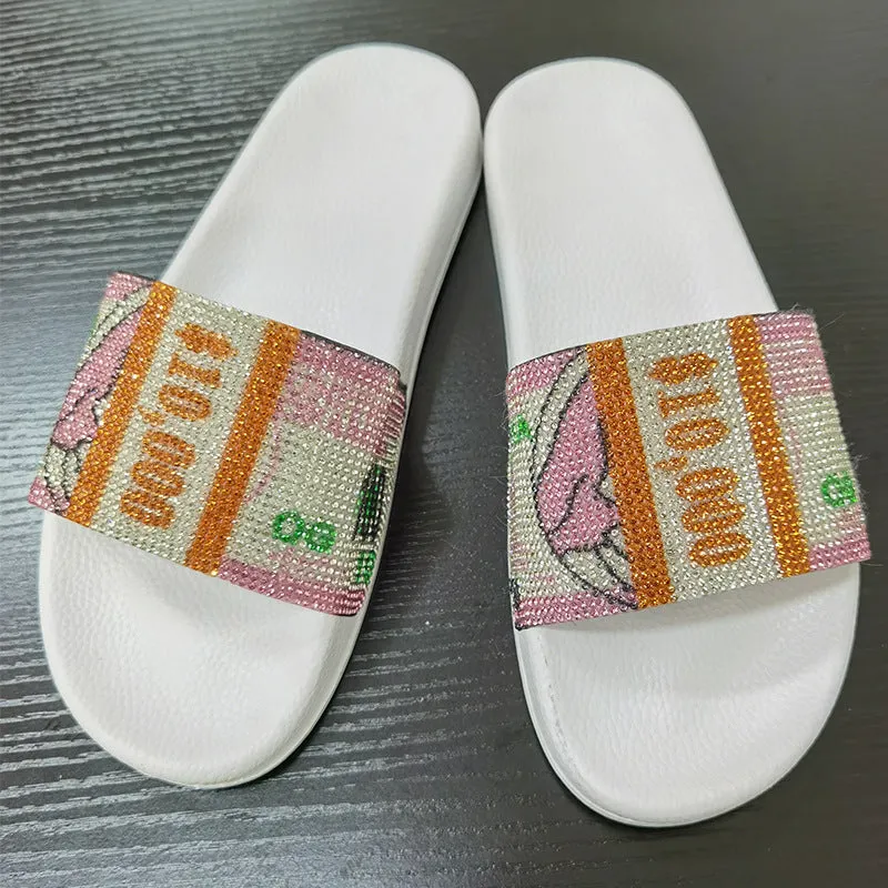 European and American Rhinestone Dollar Slippers Women's Summer Wear Fashion All-match Sandals