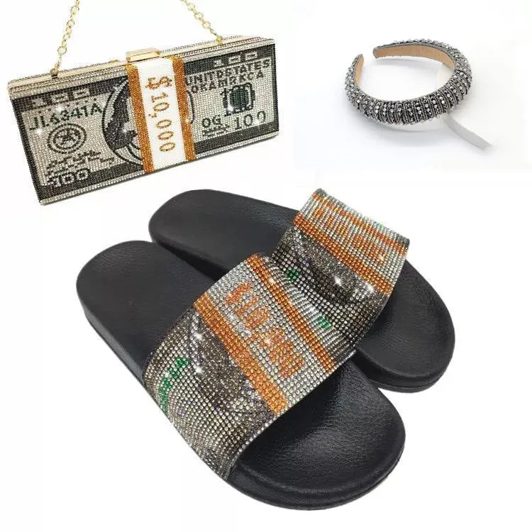 European and American Rhinestone Dollar Slippers Women's Summer Wear Fashion All-match Sandals