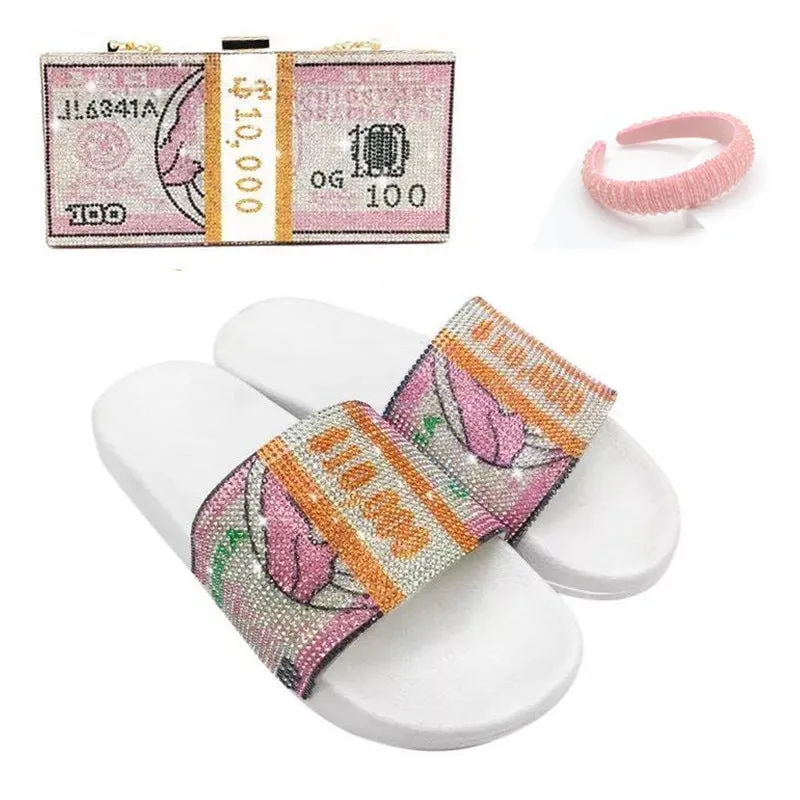 European and American Rhinestone Dollar Slippers Women's Summer Wear Fashion All-match Sandals