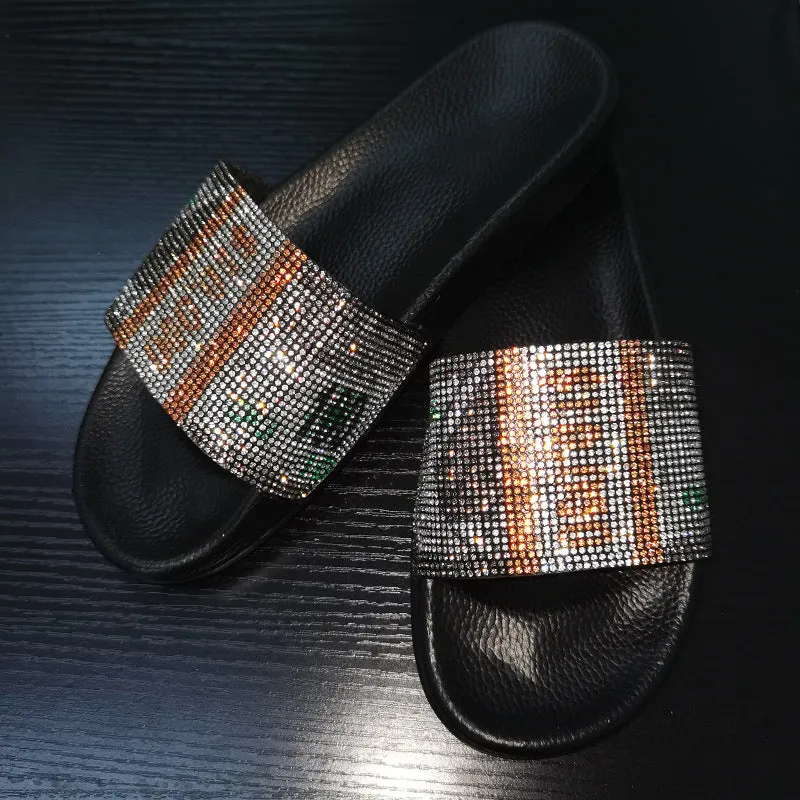European and American Rhinestone Dollar Slippers Women's Summer Wear Fashion All-match Sandals