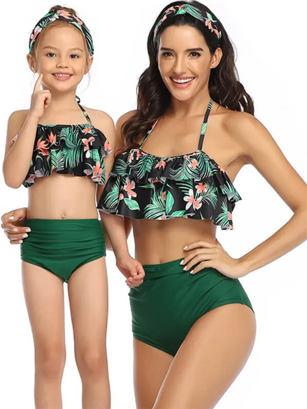 Floral Print Camisole High Waist Mommy And Me Matching Bikinis