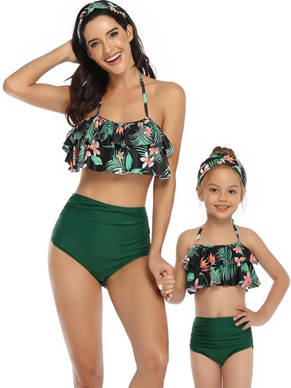 Floral Print Camisole High Waist Mommy And Me Matching Bikinis