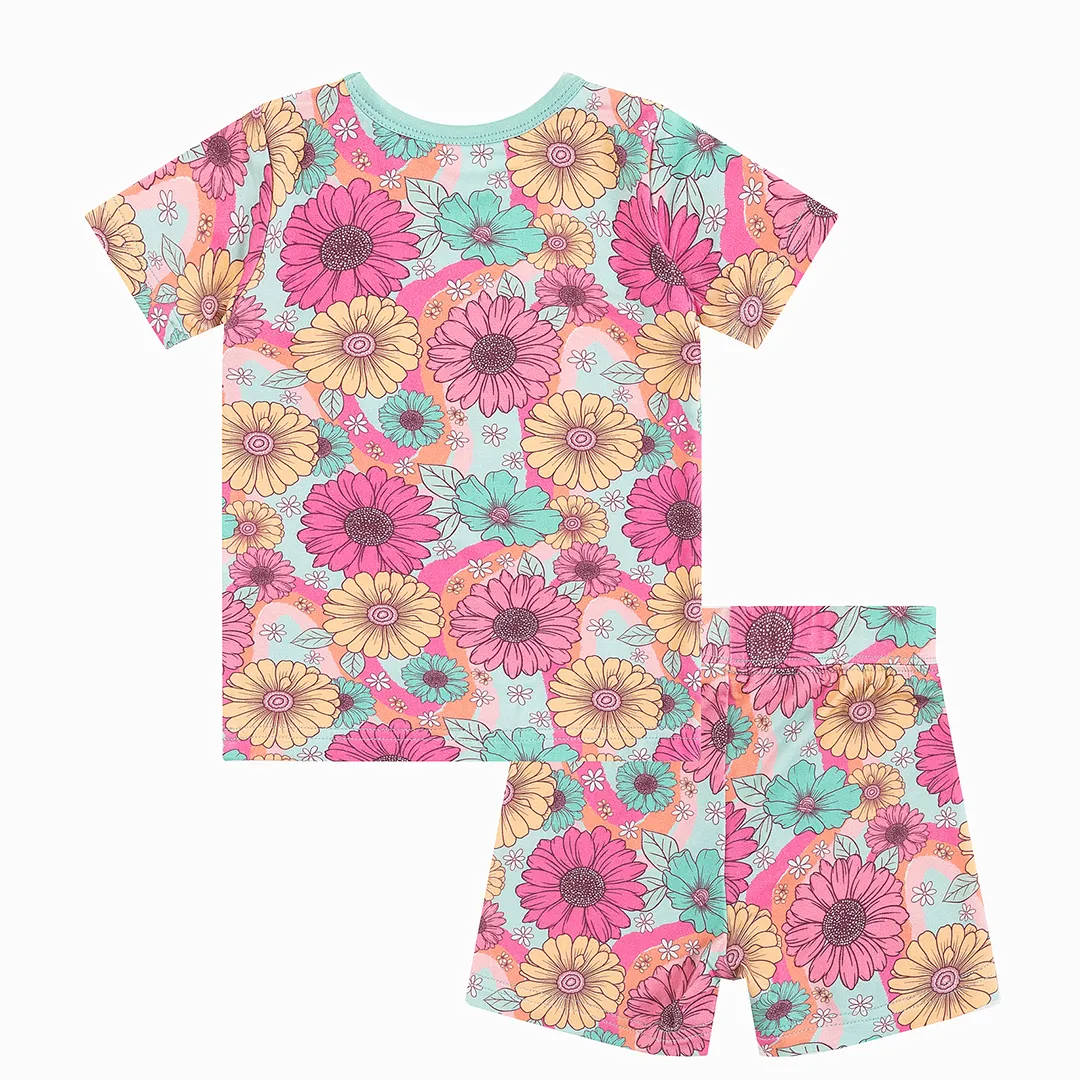 Flowers Colorful Bamboo Kid Short Two-Piece Pajama Set