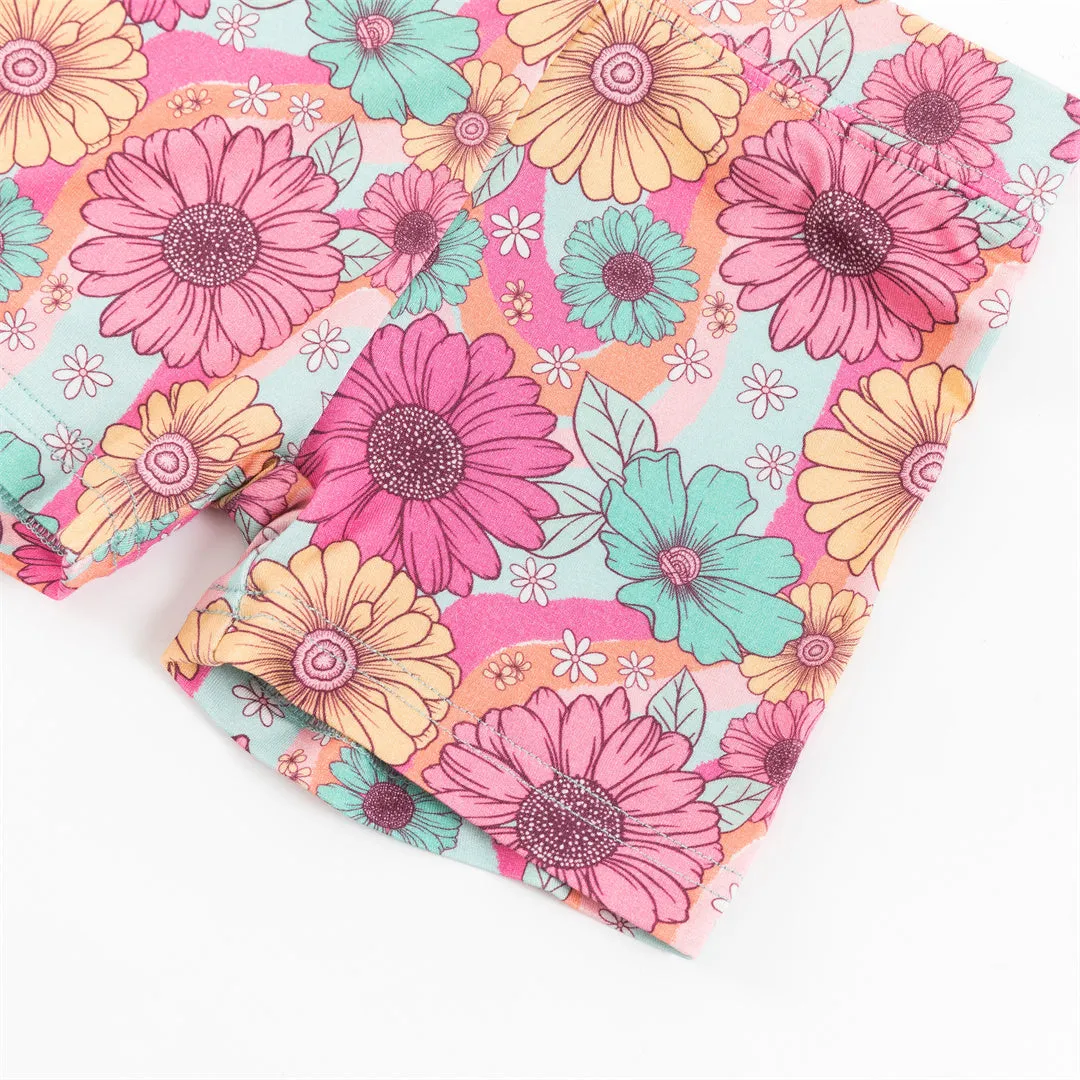 Flowers Colorful Bamboo Kid Short Two-Piece Pajama Set
