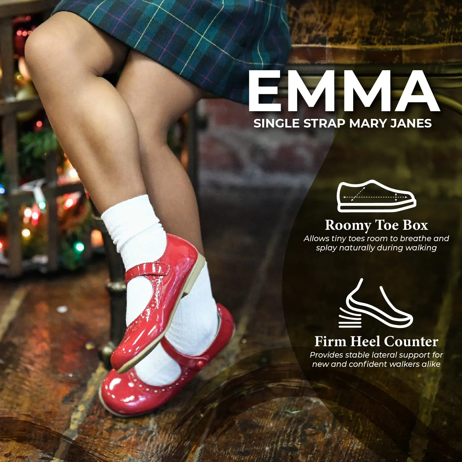 FOOTMATES Emma Patent Leather Mary Jane Girls Party Dress Shoes with Custom-Fit Insoles, Hard Bottom, Slip-Resistant Non-Marking Outsoles - Red Patent, 8 Toddler (1-4 Years)