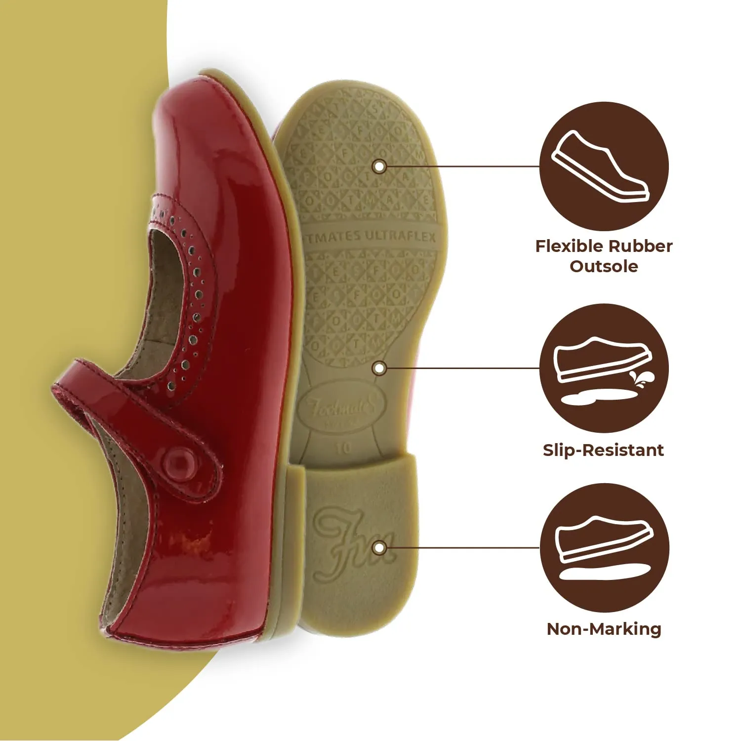 FOOTMATES Emma Patent Leather Mary Jane Girls Party Dress Shoes with Custom-Fit Insoles, Hard Bottom, Slip-Resistant Non-Marking Outsoles - Red Patent, 8 Toddler (1-4 Years)