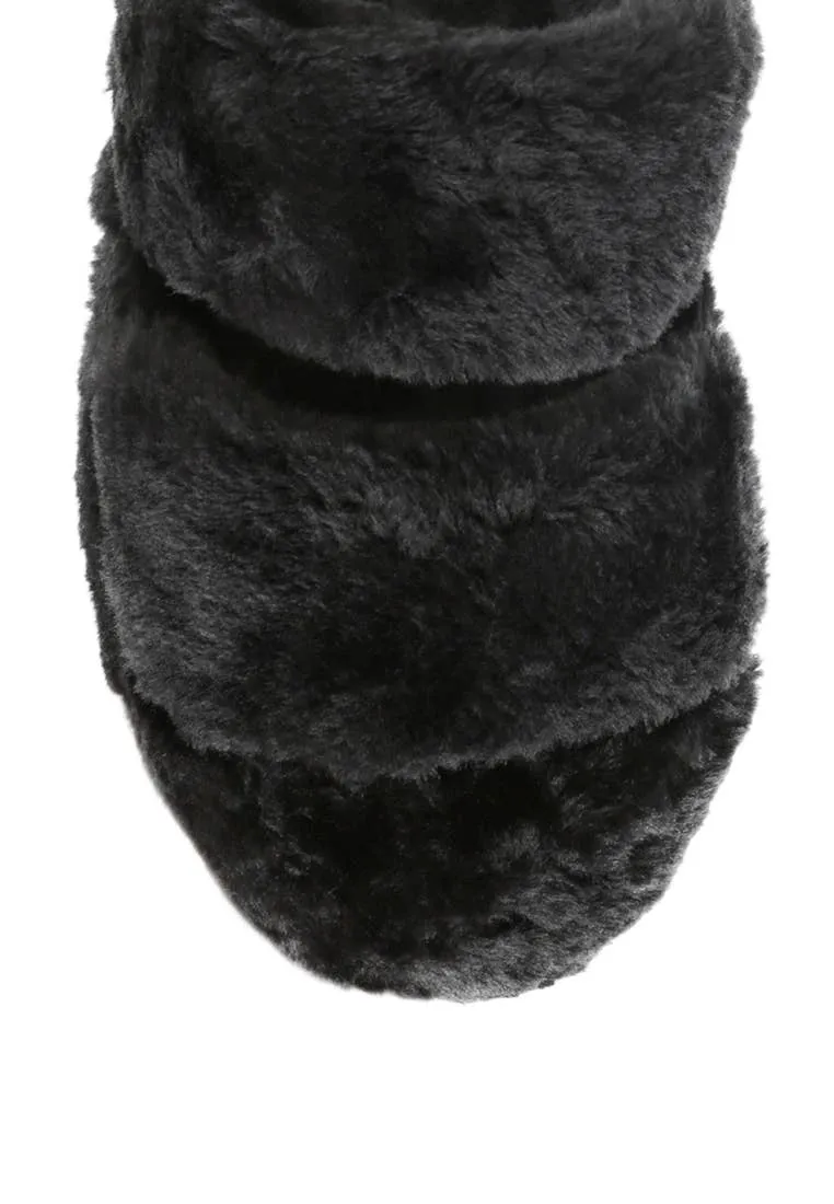 Fur Sandal Slippers Black
