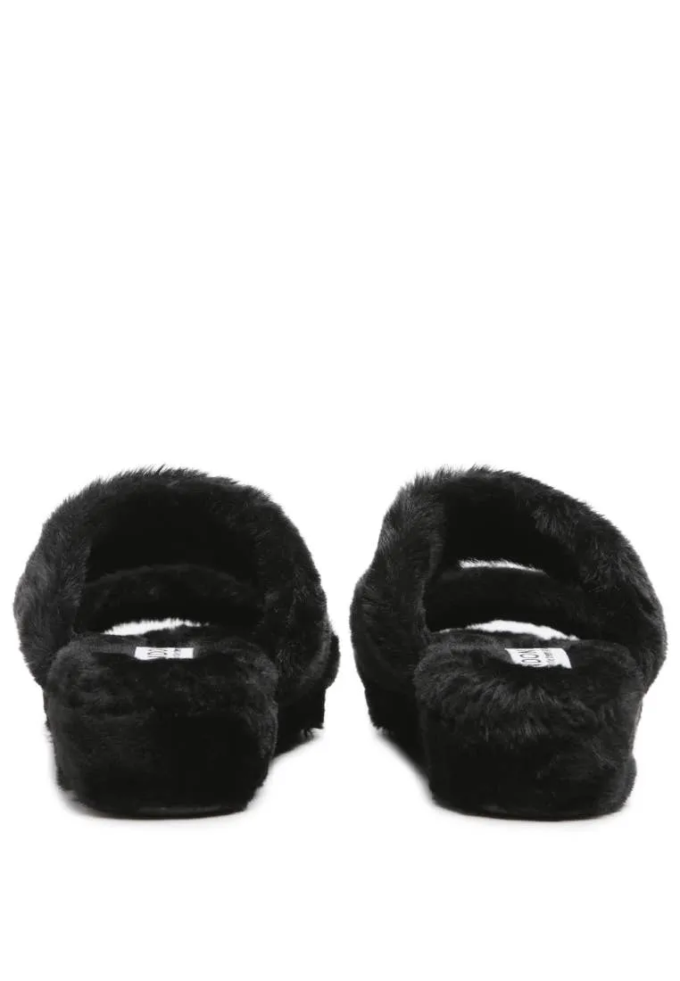 Fur Sandal Slippers Black