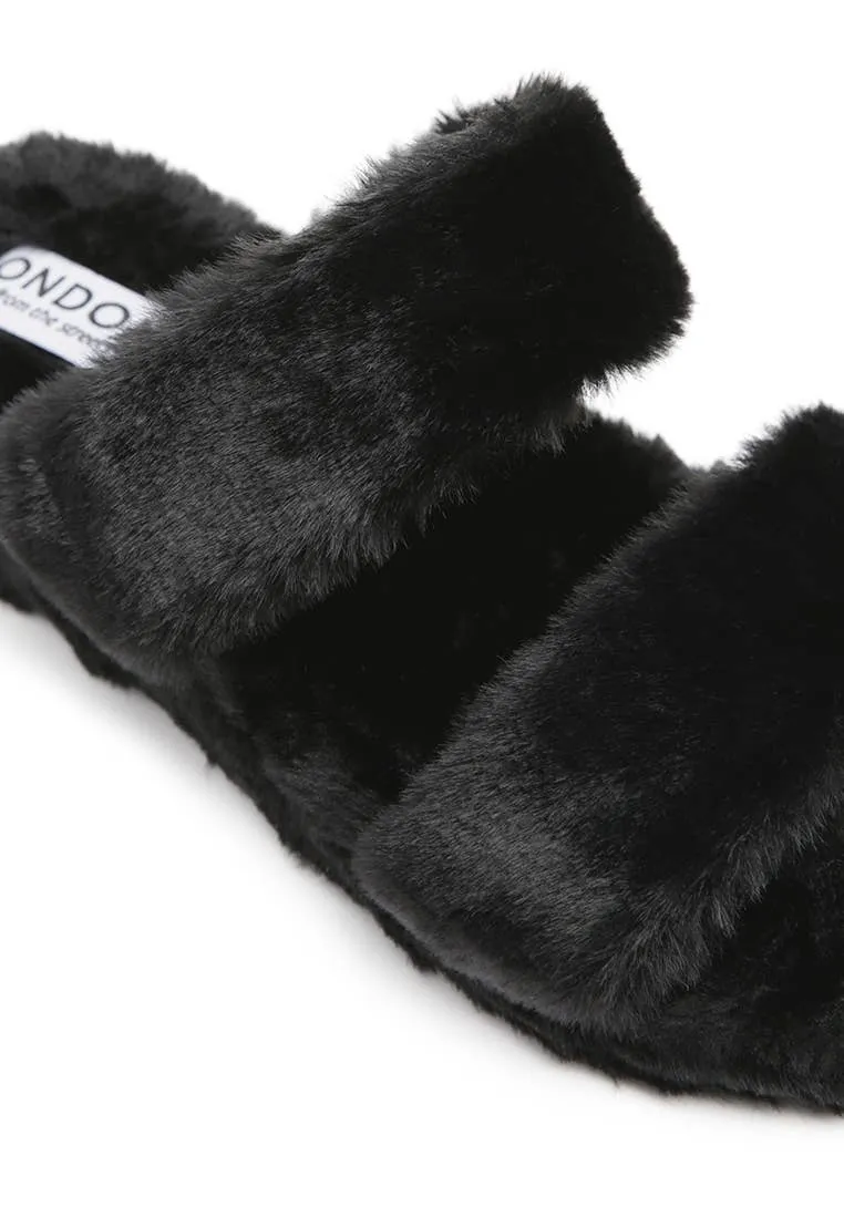 Fur Sandal Slippers Black