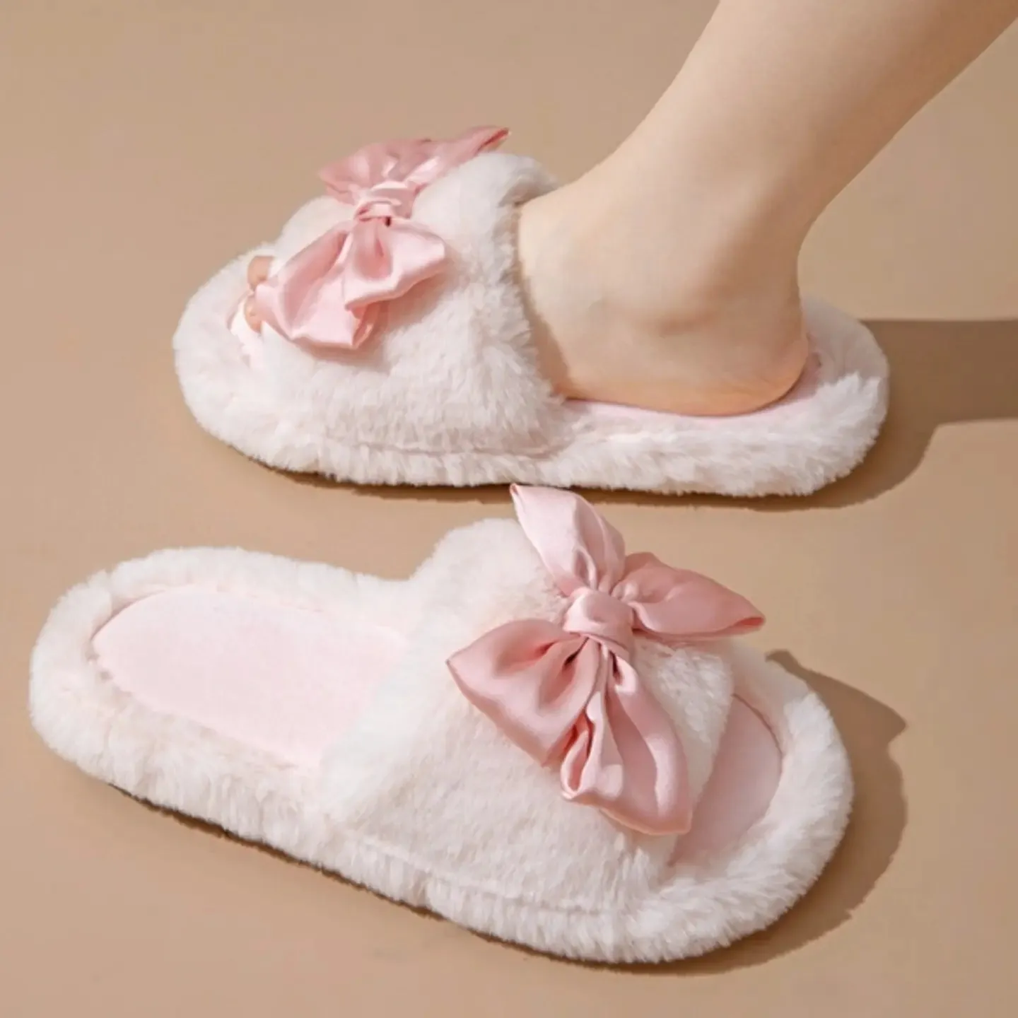 Fuzzy Bow Slippers
