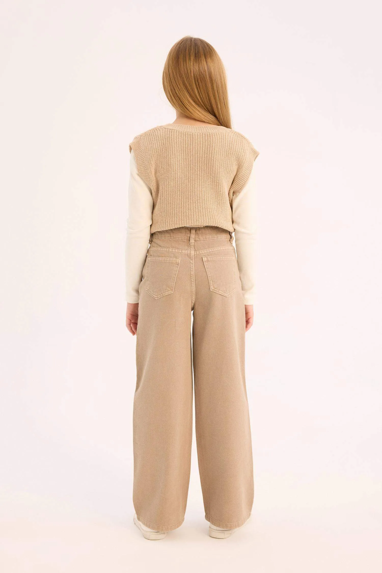 Girl Wide Leg Cotton Cargo Jeans