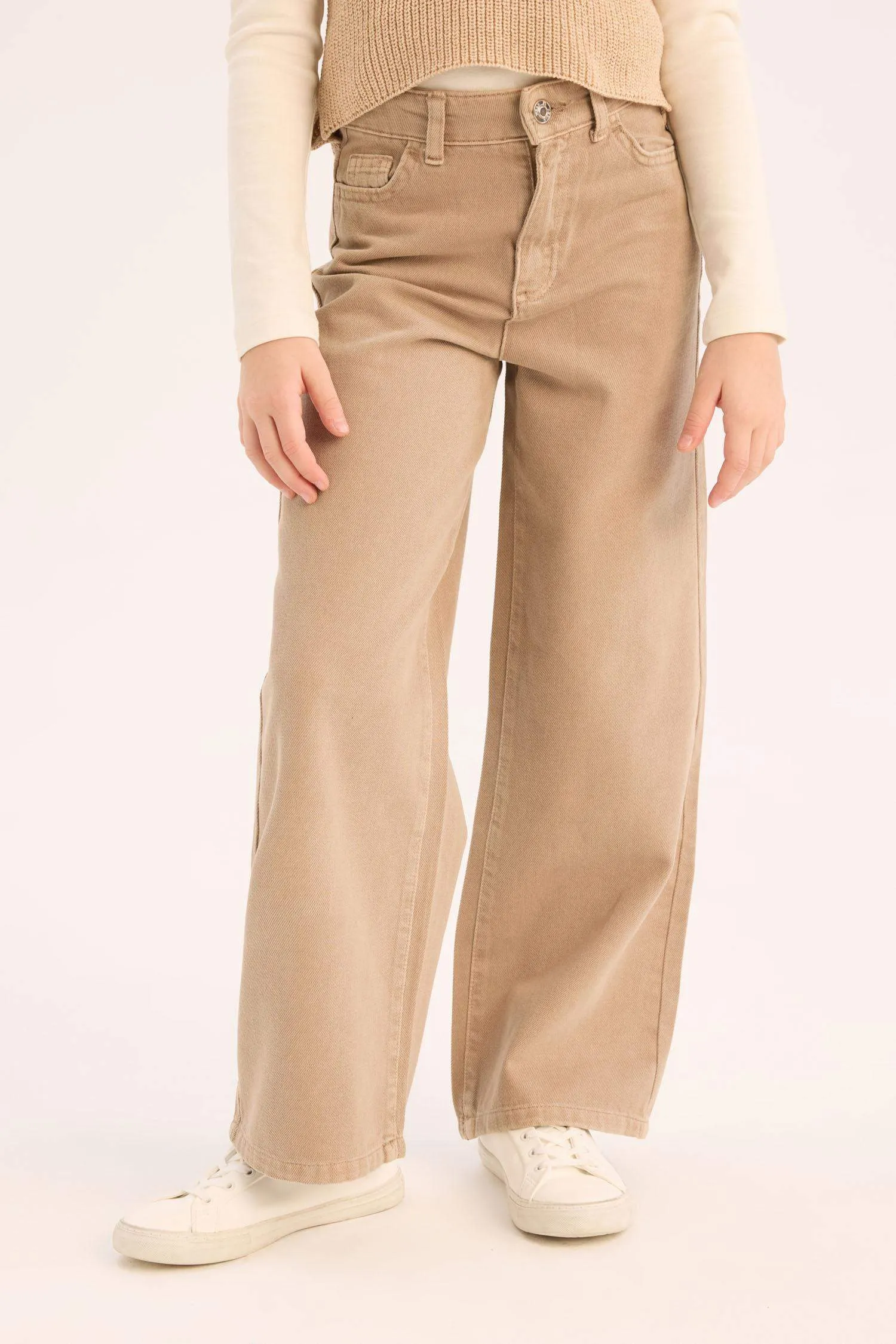 Girl Wide Leg Cotton Cargo Jeans