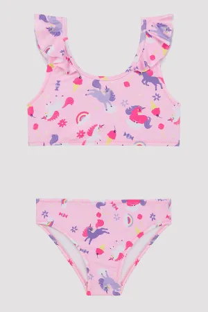 Girls Colorful Unicorn Frill Halter Bikini Set