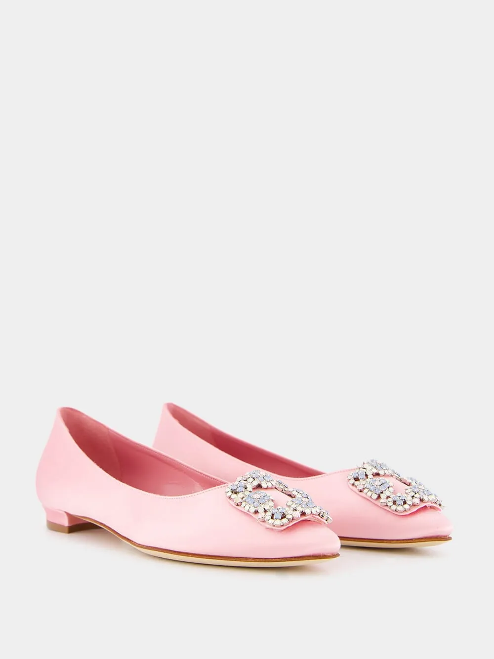 Hangisiflat Light Pink Jewel Buckle Satin Flats