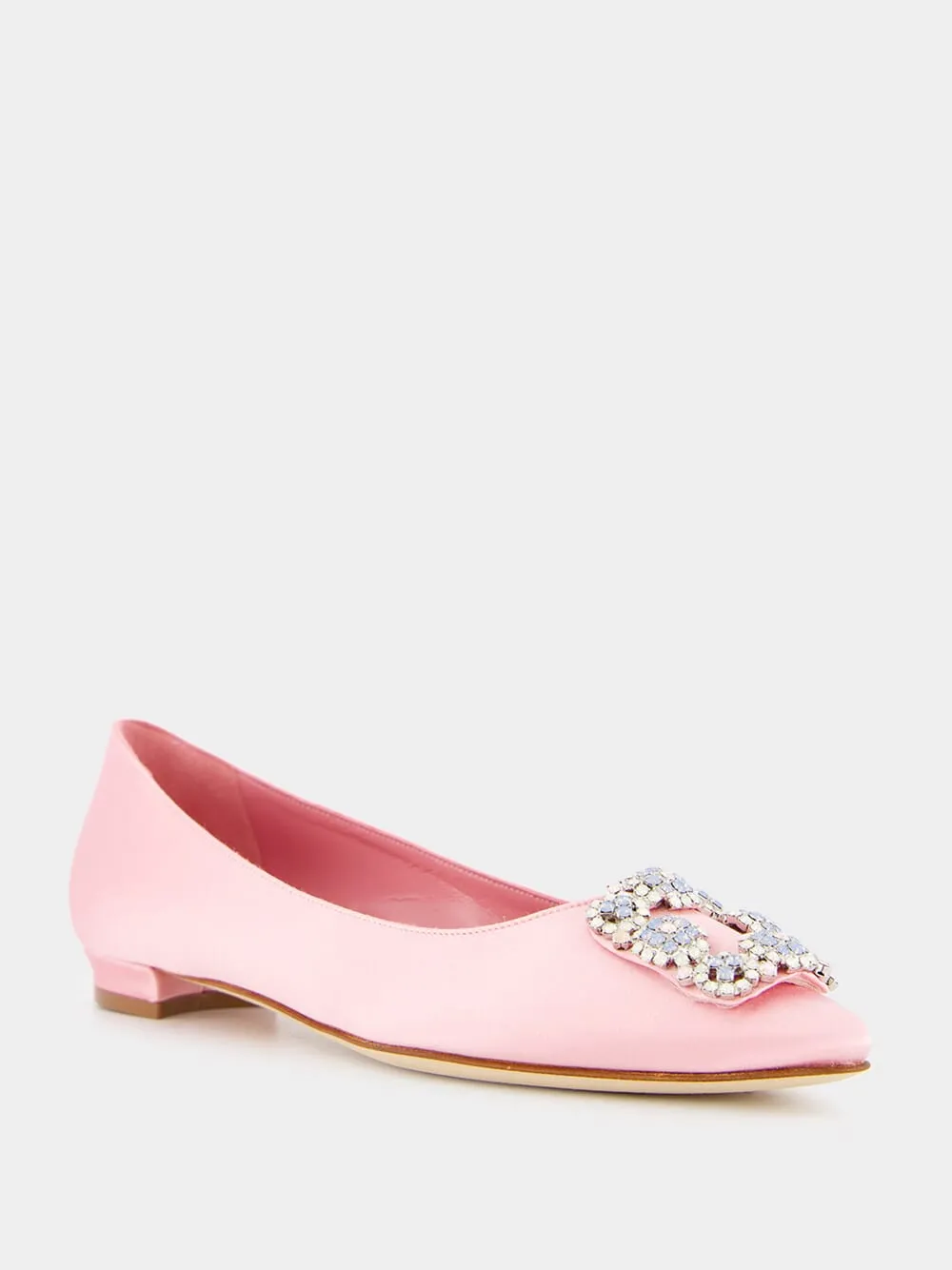 Hangisiflat Light Pink Jewel Buckle Satin Flats