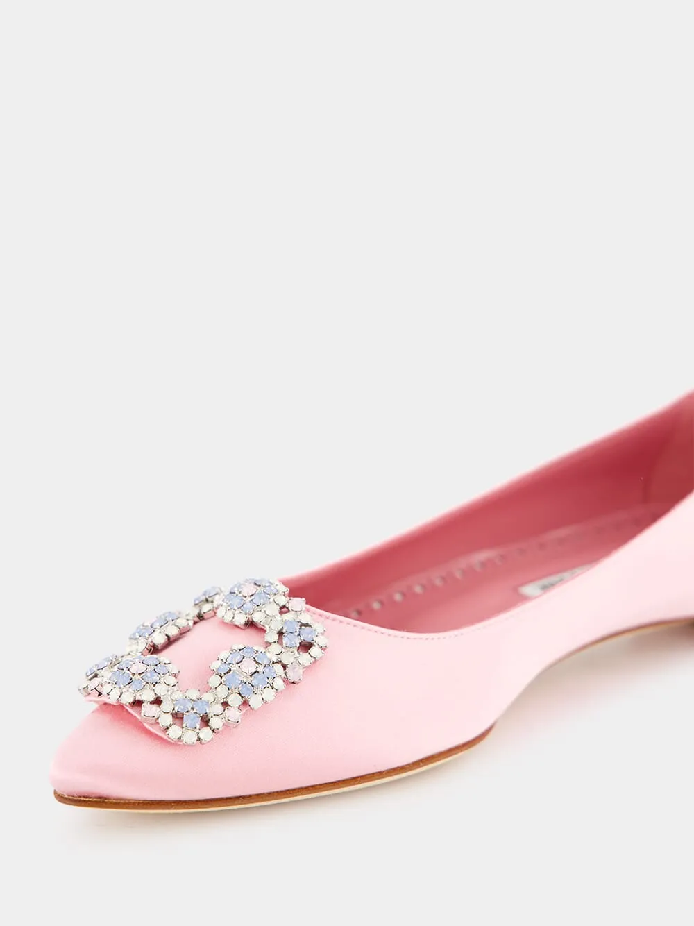 Hangisiflat Light Pink Jewel Buckle Satin Flats