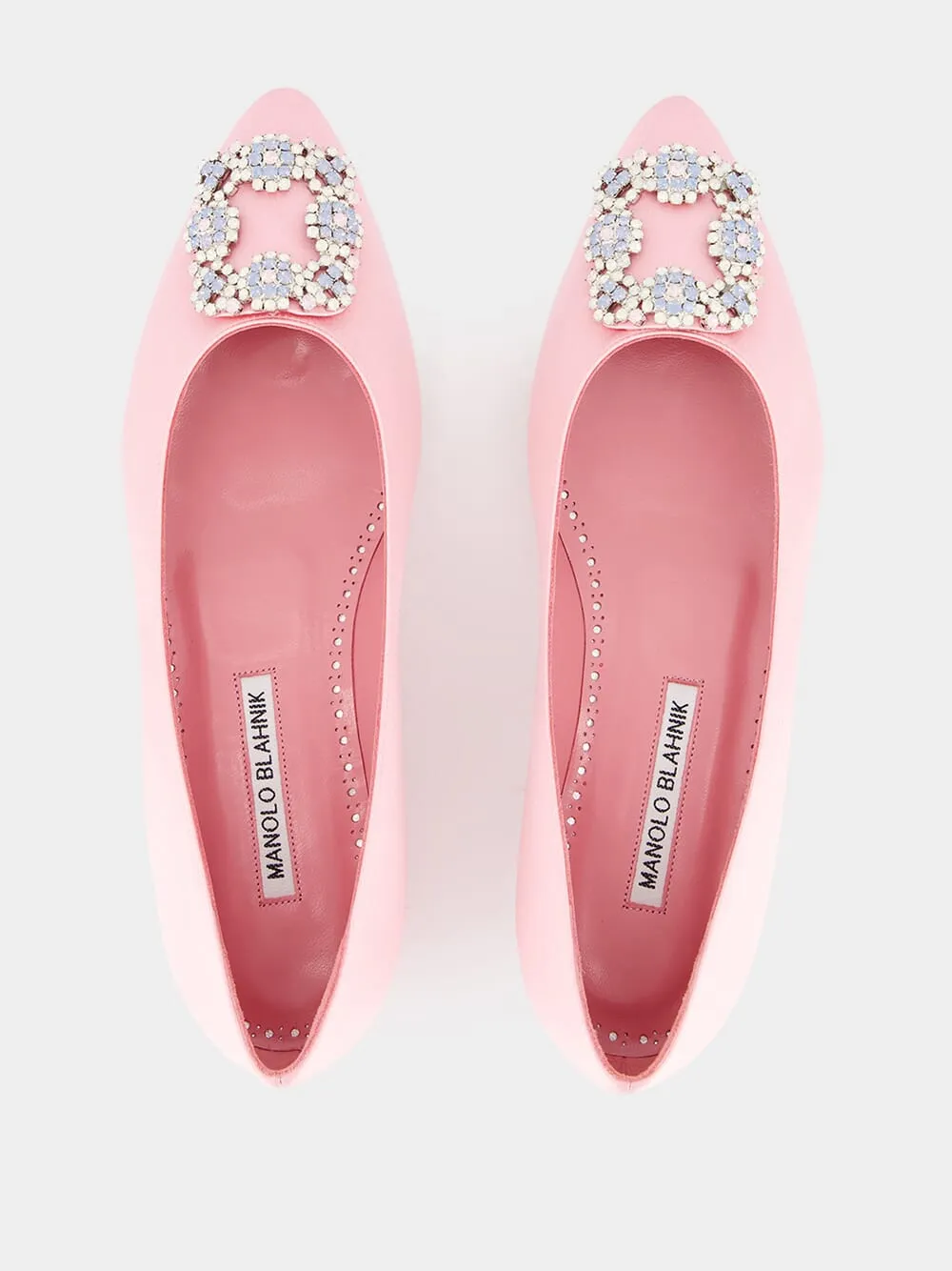 Hangisiflat Light Pink Jewel Buckle Satin Flats