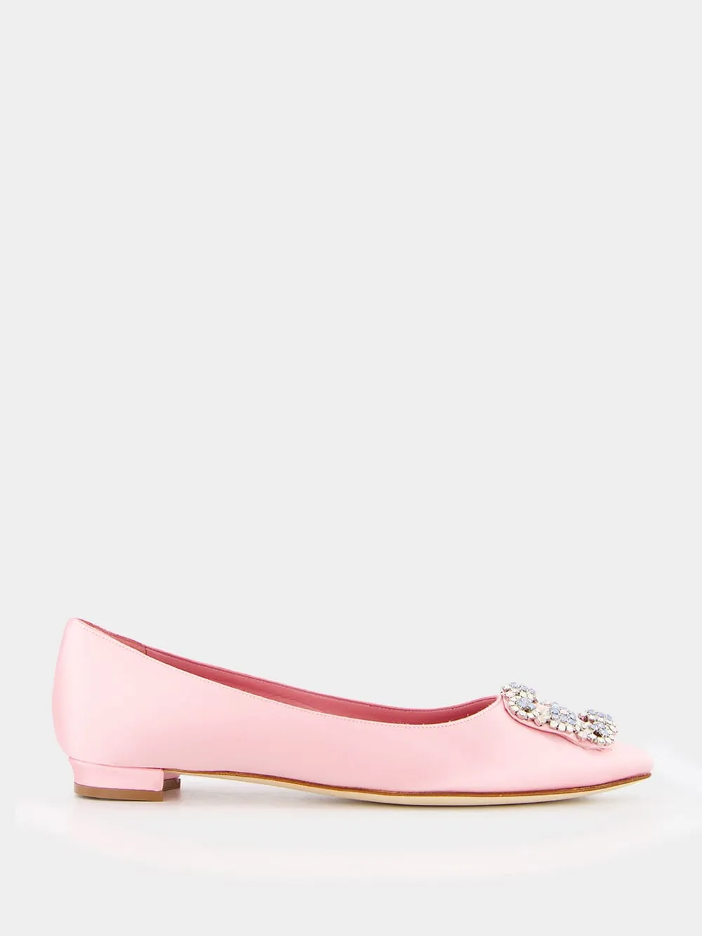 Hangisiflat Light Pink Jewel Buckle Satin Flats