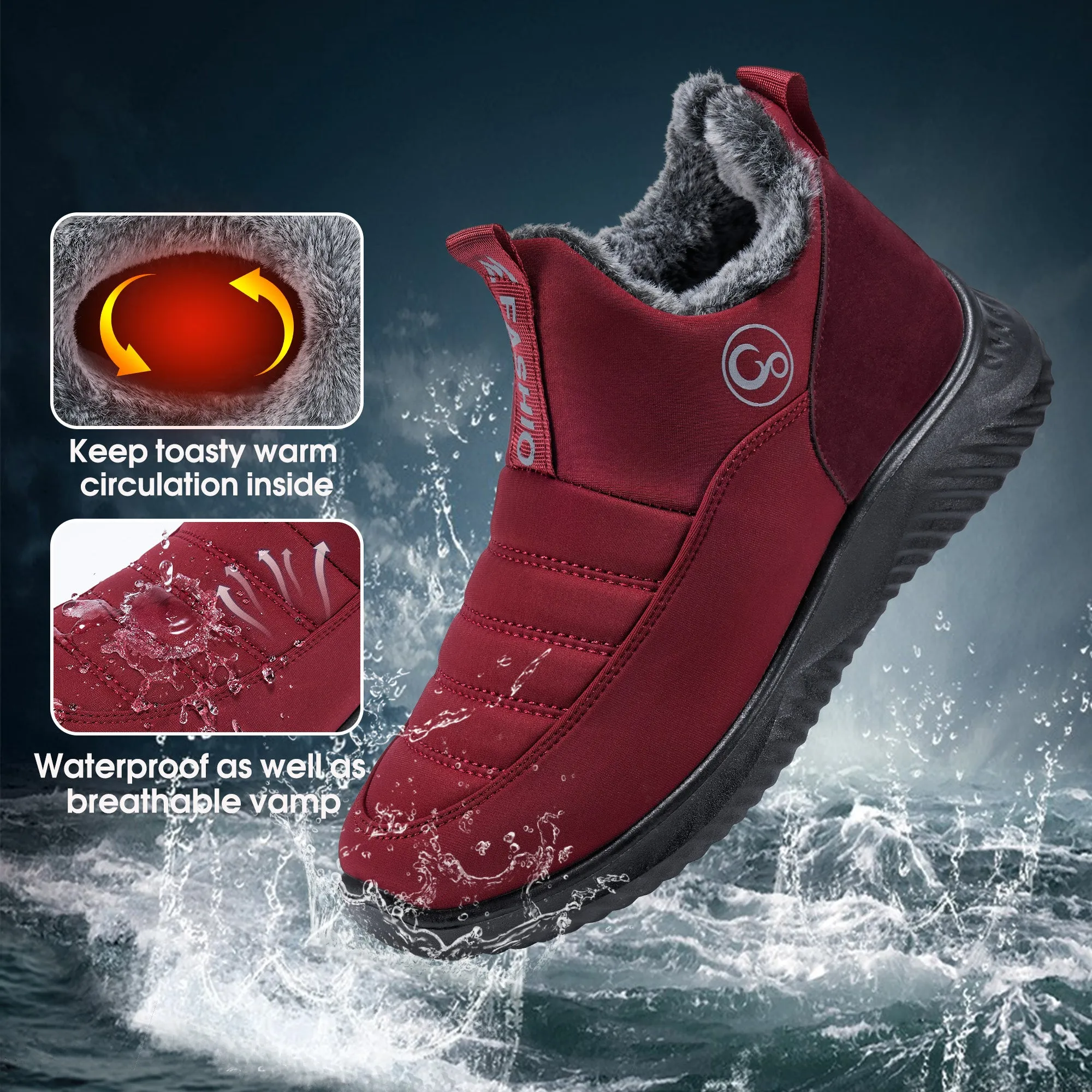 Harence Snow Boots Women Winter Warm Faux Fur Waterproof Slip On Comfort Woman Ankle Booties