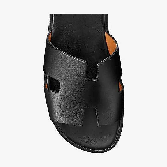 Hermes Izmir Men's Leather Sandals Black Calfskin