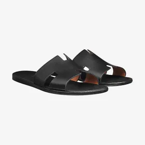 Hermes Izmir Men's Leather Sandals Black Calfskin