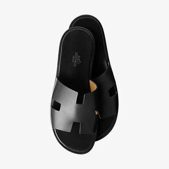 Hermes Izmir Men's Leather Sandals Black Calfskin