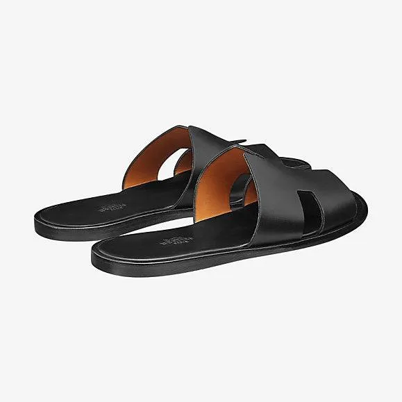 Hermes Izmir Men's Leather Sandals Black Calfskin
