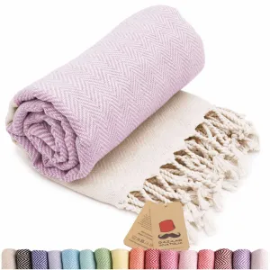 Herringbone Turkish Towel & Peshtemal Beach Towel - Lilac