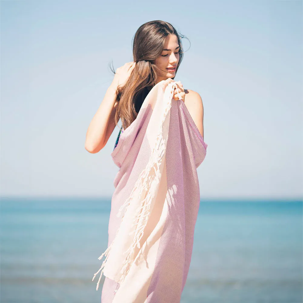Herringbone Turkish Towel & Peshtemal Beach Towel - Lilac