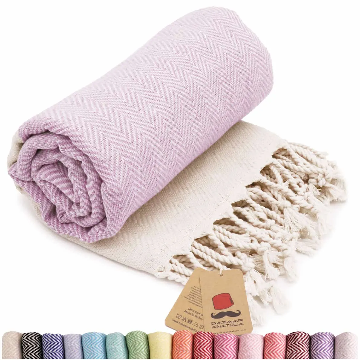 Herringbone Turkish Towel & Peshtemal Beach Towel - Lilac