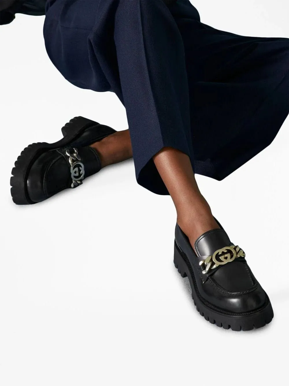Interlocking G Lug Sole Leather Loafers
