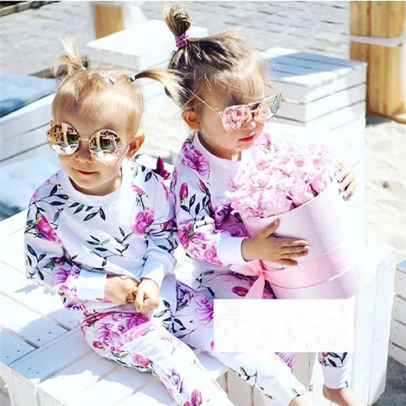 kid autumn suit Clothes Floral full sleeve O-Neck T shirt Tops Pants 2PCS Outfits