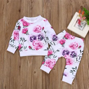 kid autumn suit Clothes Floral full sleeve O-Neck T shirt Tops Pants 2PCS Outfits