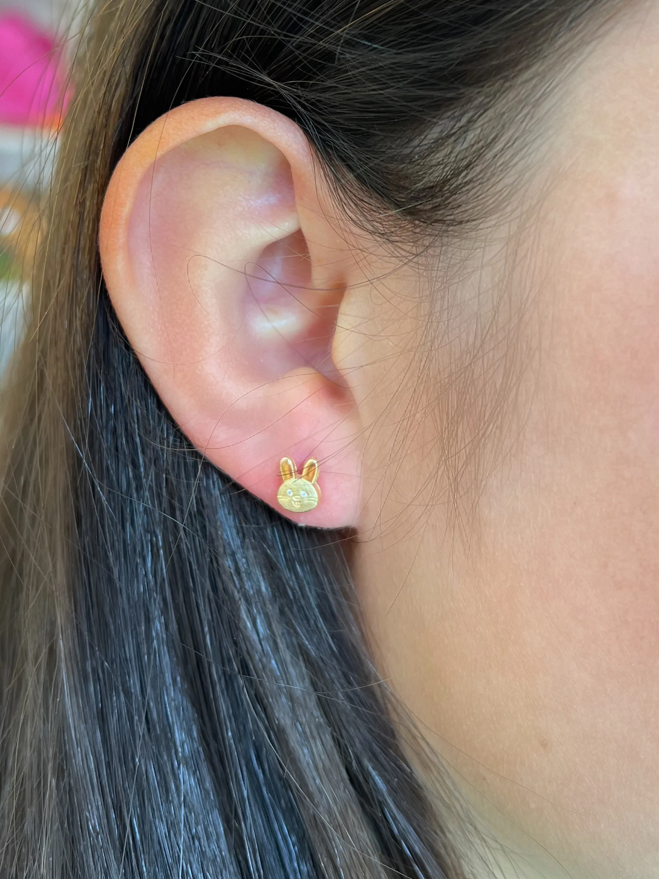 Kid Bunny Rabbit Stud Earrings 14K