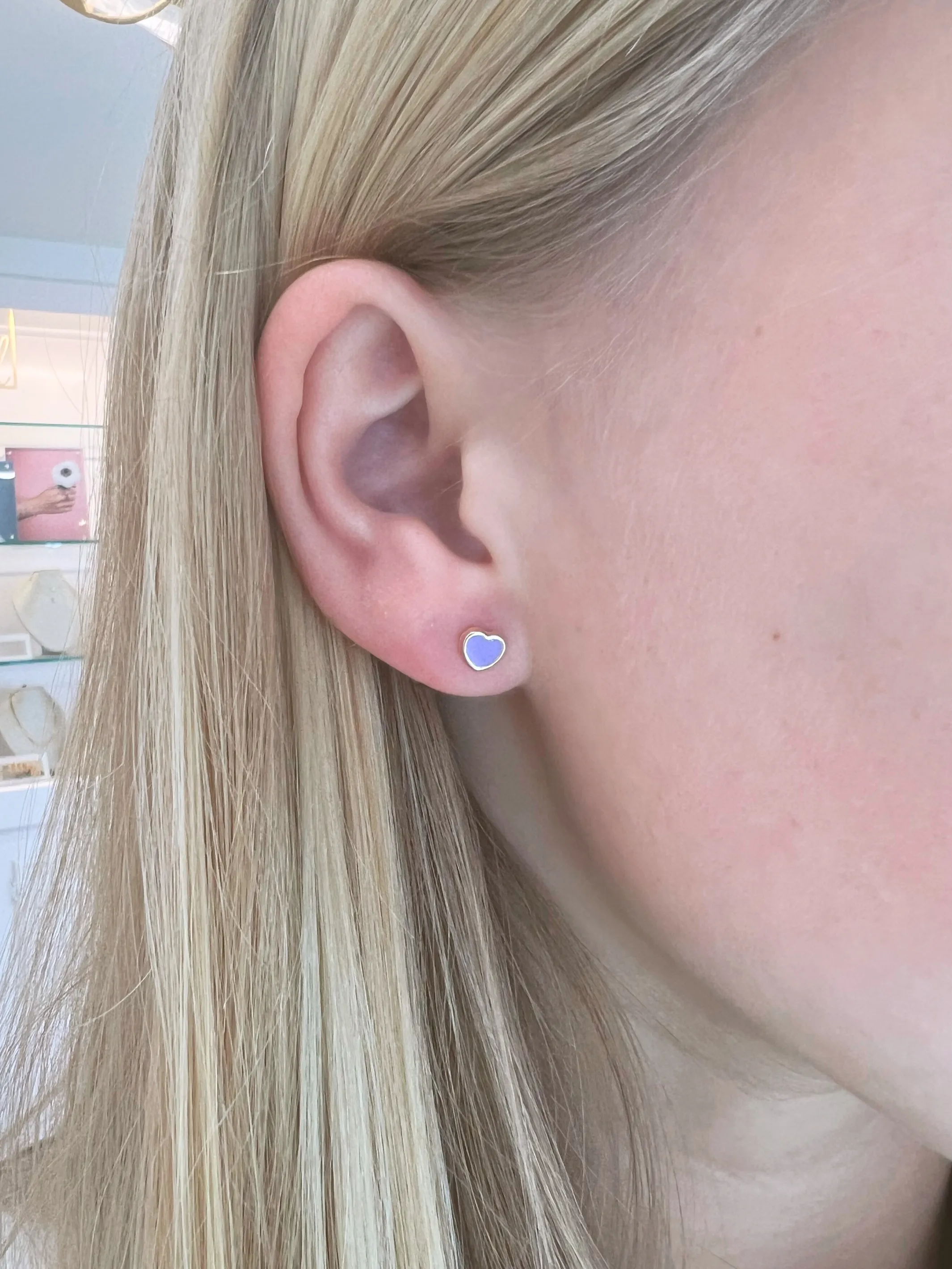 Kid Enamel Heart Stud Earrings 14K