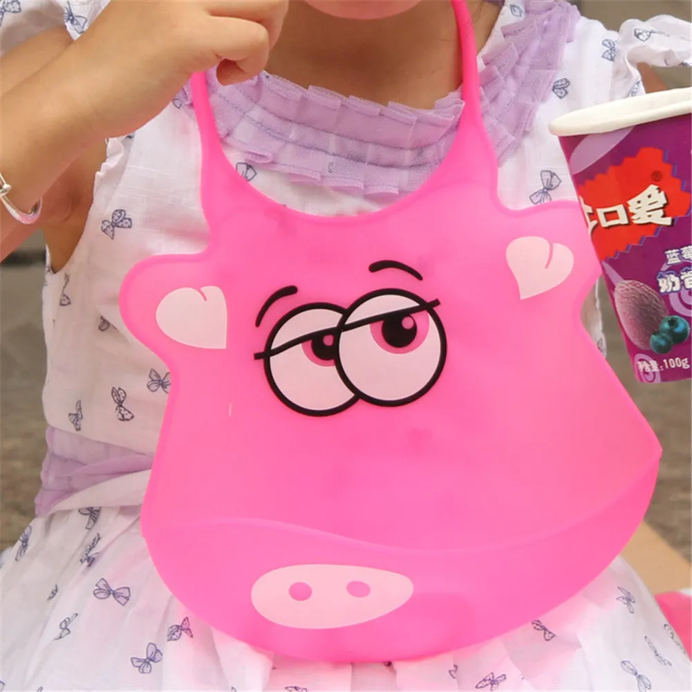 Kid Infant Baby Bibs Soft Silicone Waterproof Large Size Dripping Bibs Red monkey