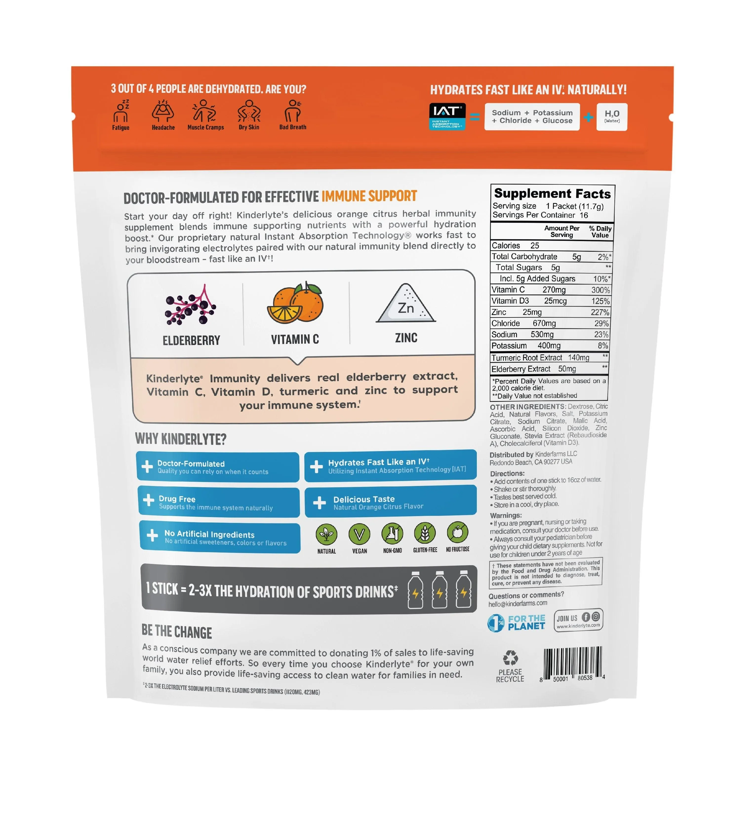 KinderLyte® 16ct Herbal Immunity Supplement Orange Citrus