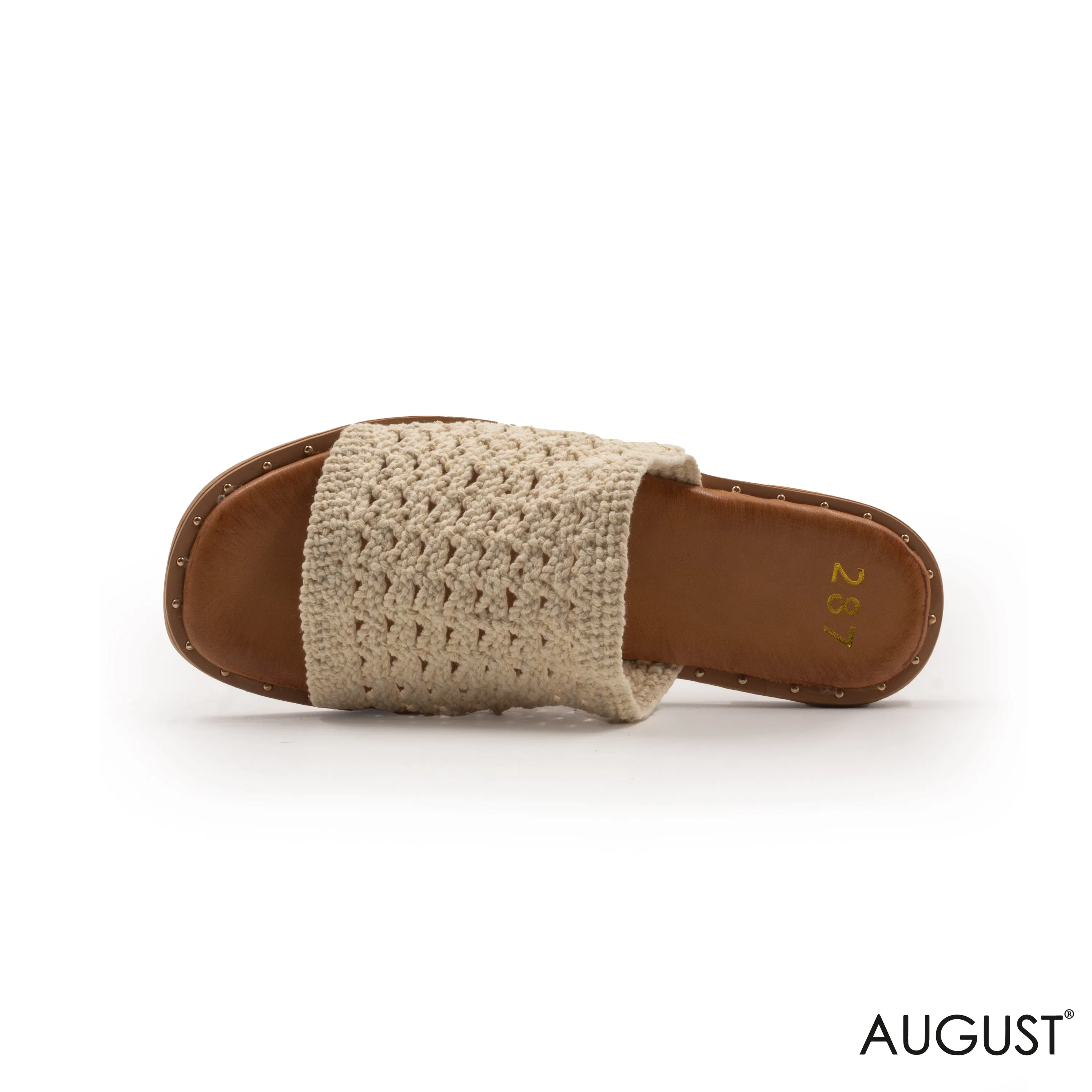 KNIT TEXTILE SLIPPER ,FLAT LEATHER SOLE