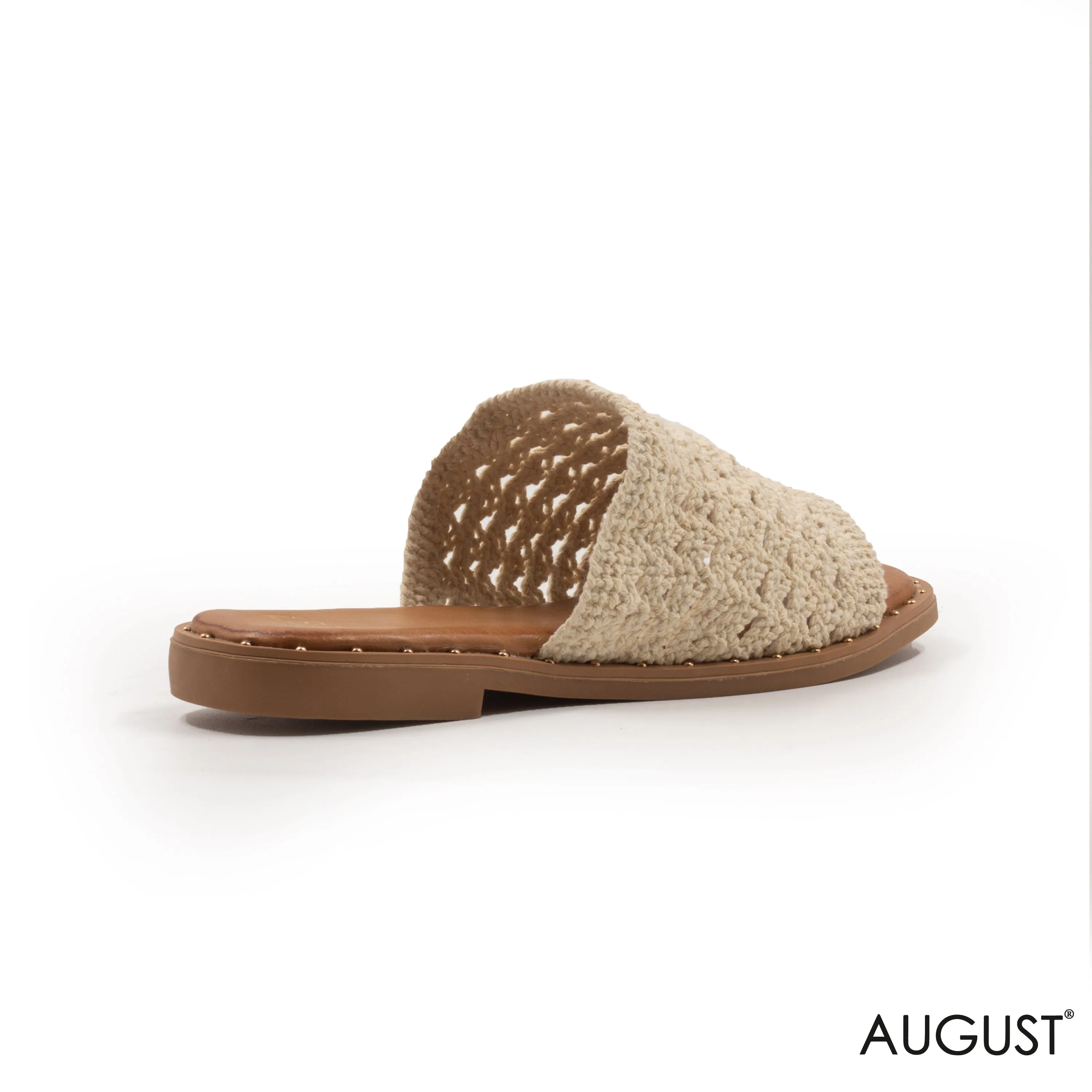 KNIT TEXTILE SLIPPER ,FLAT LEATHER SOLE