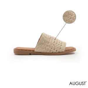 KNIT TEXTILE SLIPPER ,FLAT LEATHER SOLE