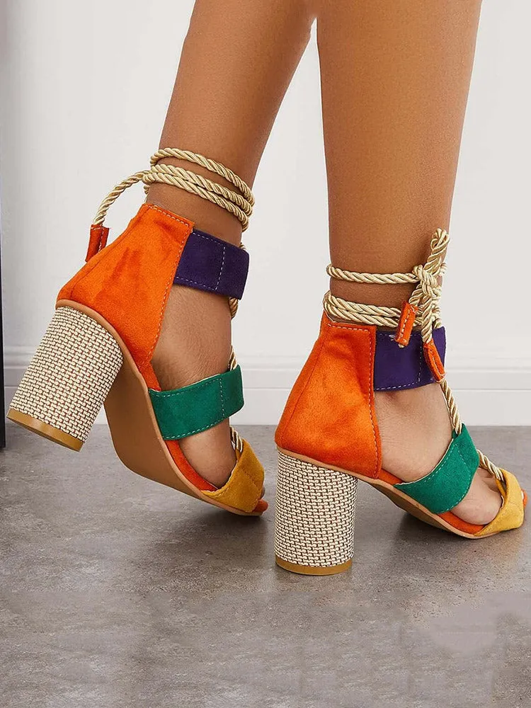 Lace Up Chunky Heel Sandals
