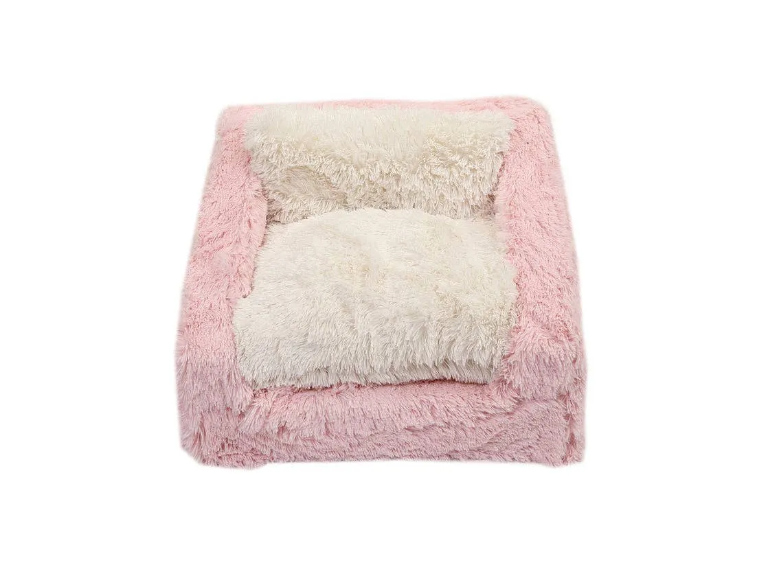 Light Pink & Cream Shag Sofa Bed: Small