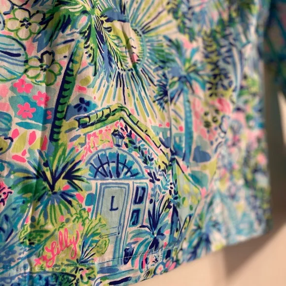 Lilly Pulitzer Lilly’s House Long Sleeve Cotton Green Pajama Shirt Women XXS NWT