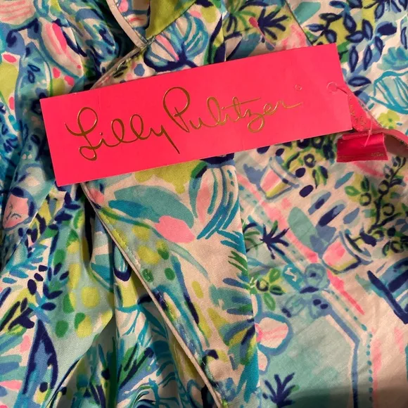 Lilly Pulitzer Lilly’s House Long Sleeve Cotton Green Pajama Shirt Women XXS NWT