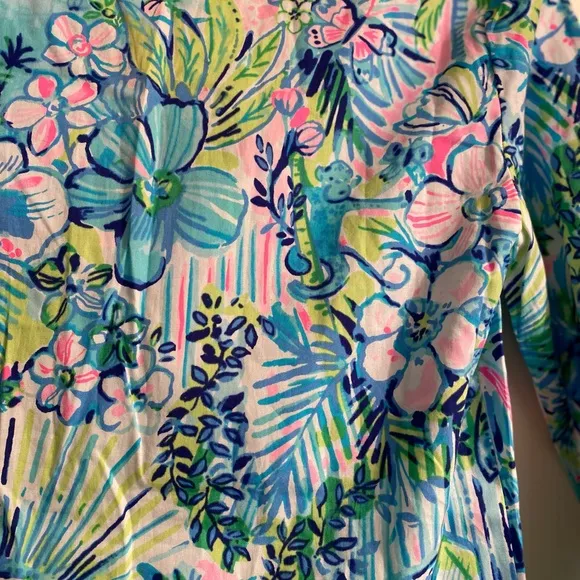 Lilly Pulitzer Lilly’s House Long Sleeve Cotton Green Pajama Shirt Women XXS NWT