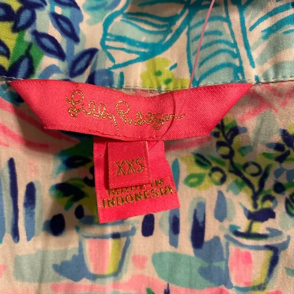 Lilly Pulitzer Lilly’s House Long Sleeve Cotton Green Pajama Shirt Women XXS NWT
