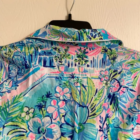 Lilly Pulitzer Lilly’s House Long Sleeve Cotton Green Pajama Shirt Women XXS NWT